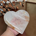 Large Golden Healer Quartz Heart – Polished Crystal Carving, 5.9" Display Piece