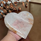Large Golden Healer Quartz Heart – Polished Crystal Carving, 5.9" Display Piece