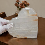 Large Golden Healer Quartz Heart – Polished Crystal Carving, 5.9" Display Piece