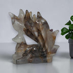 Golden Healer Quartz nine tailed fox carving angle view