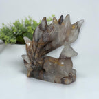 Golden Healer Quartz nine tailed fox carving detail showing natural stone patterns