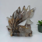Golden Healer Quartz nine tailed fox carving front view