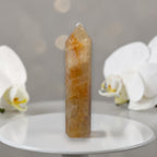 Golden Healer quartz tower crystal point, tall translucent golden crystal.
