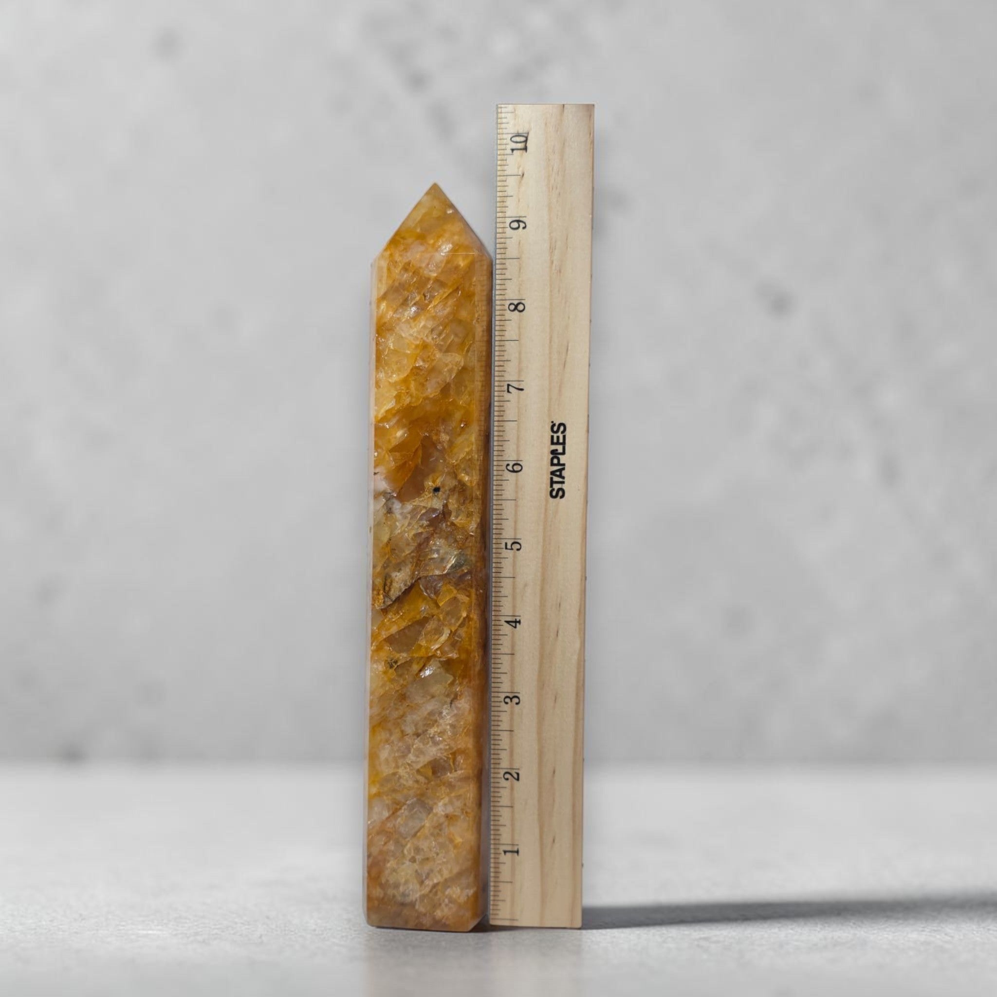 Golden Healer Quartz Tower – Rainbow Flash Crystal Point 9.5"
