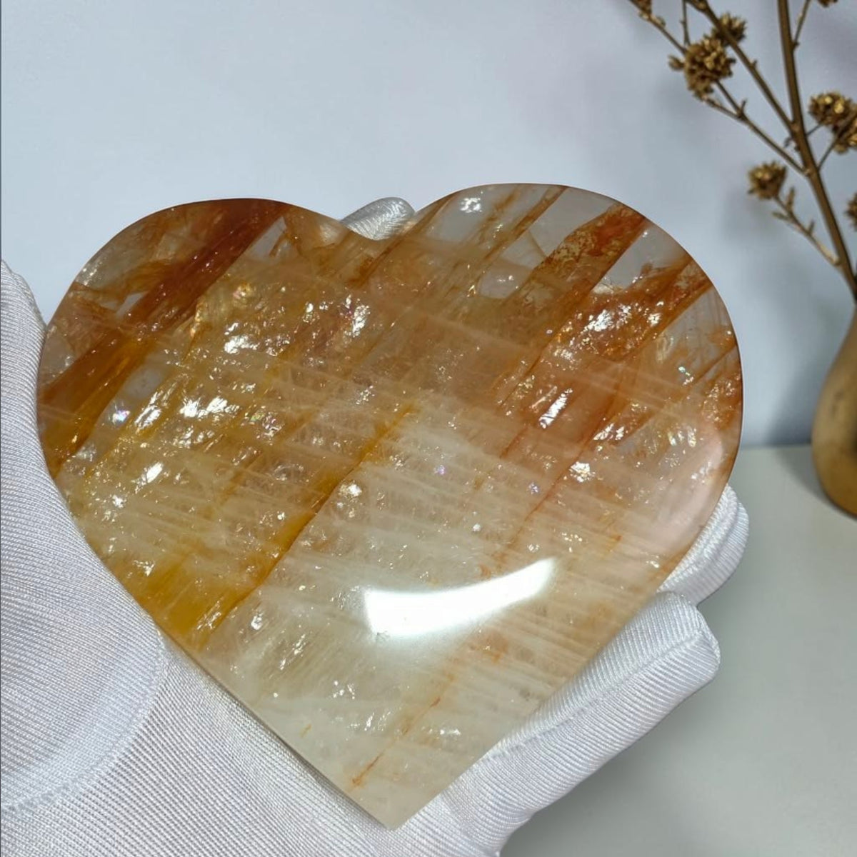 Polished surface detail of the Golden Healer quartz heart