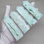 Top view of multiple blue hemimorphite towers showing druzy texture