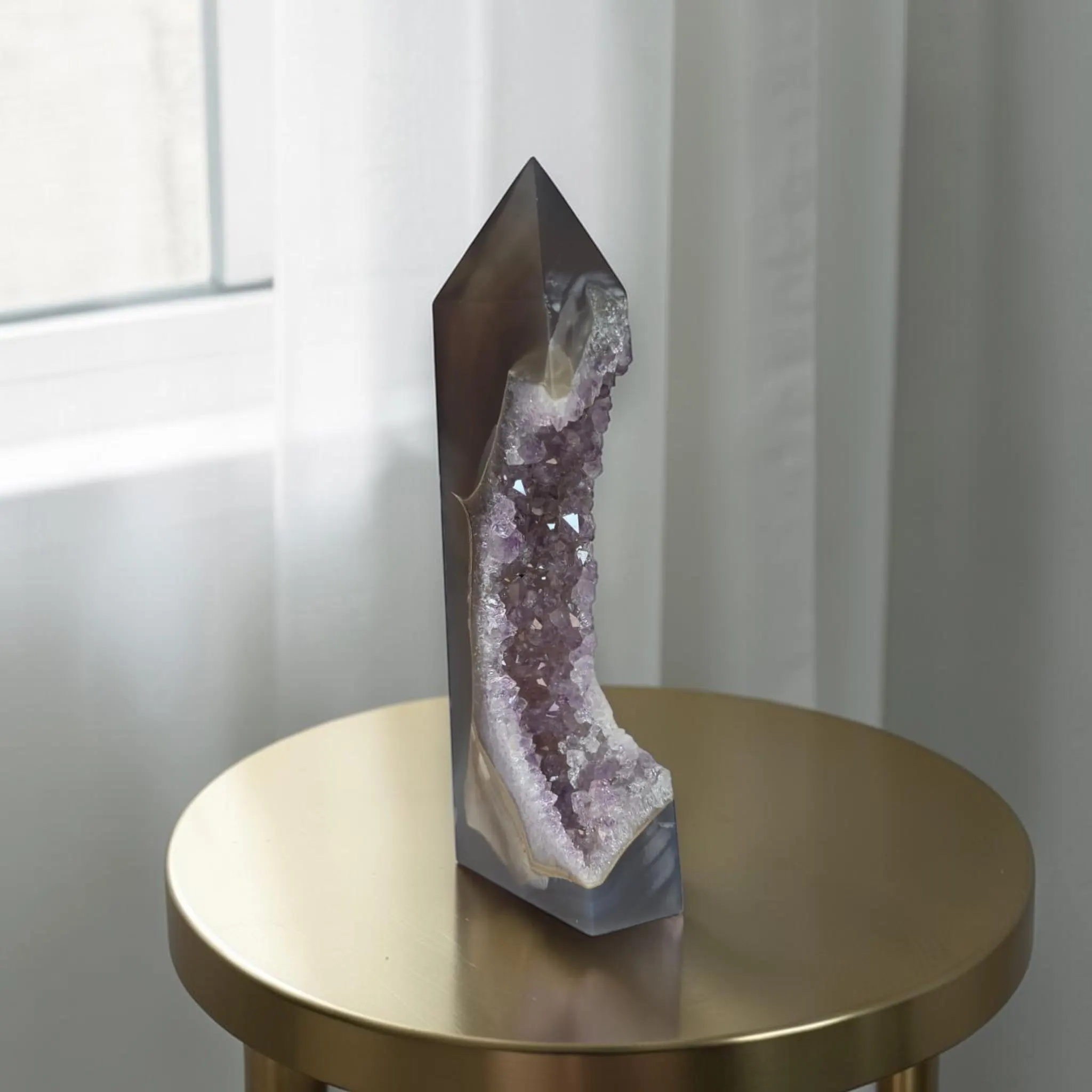Amethyst Druzy Agate Tower, Purple Geode Crystal Point, Collector Statement Decor