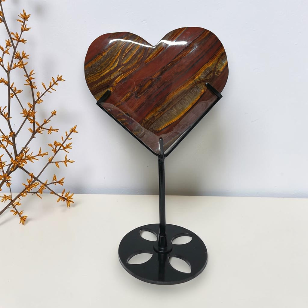 Large Tiger Iron Heart with Stand