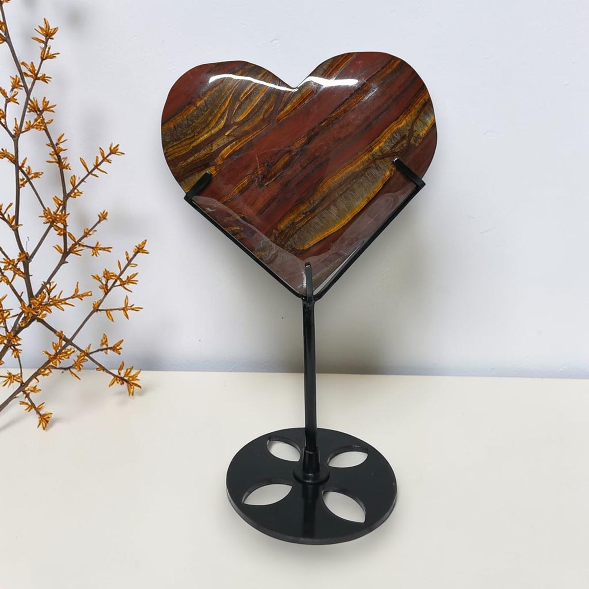 Large Tiger Iron Heart with Stand