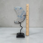 K2 Jasper Crescent Moon Crystal Carving on Stand | Blue Azurite Granite Decor