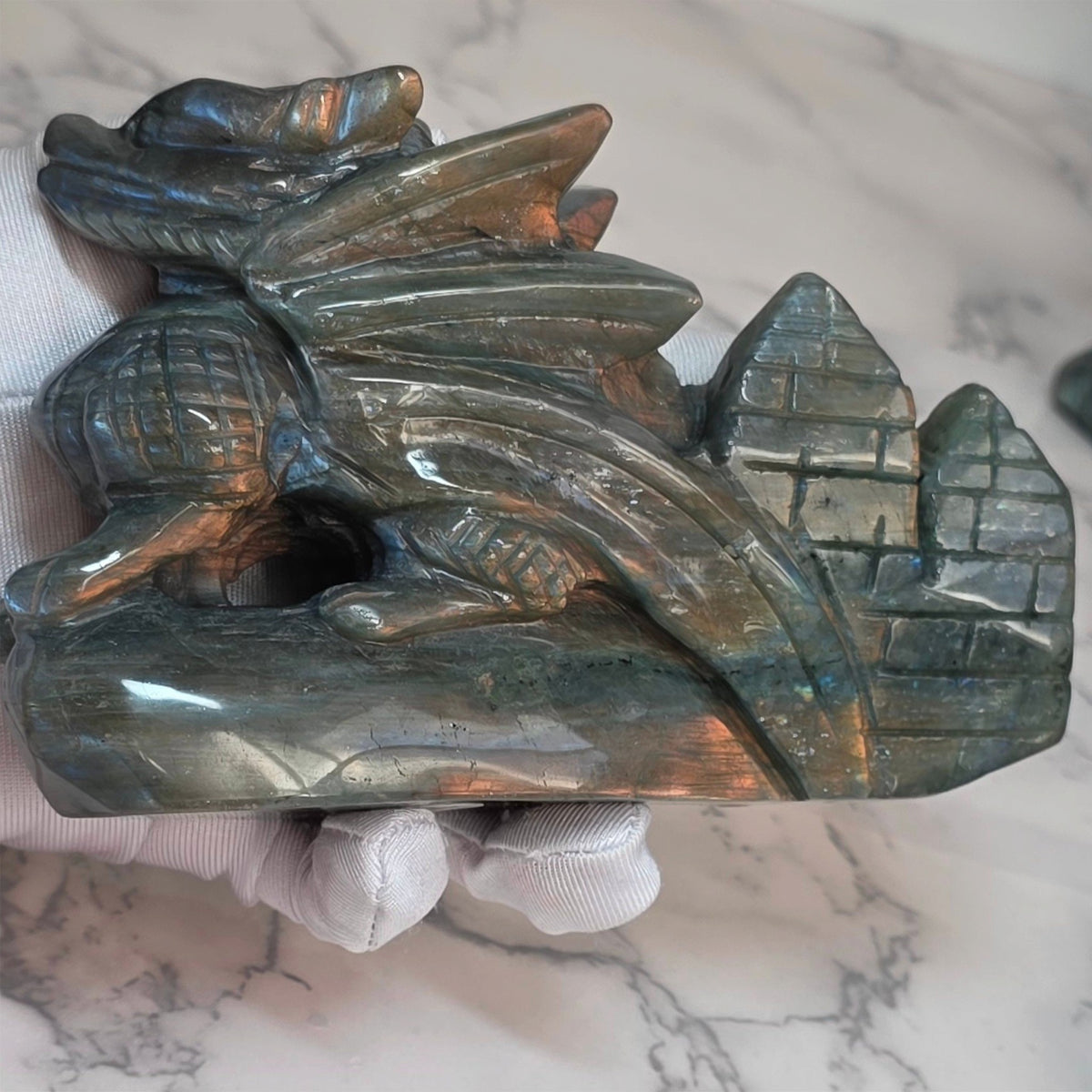 Labradorite Flying Dragon Carving 5.5"