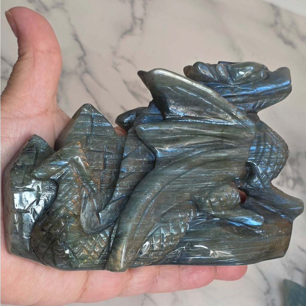 Labradorite Flying Dragon Carving 5.5"