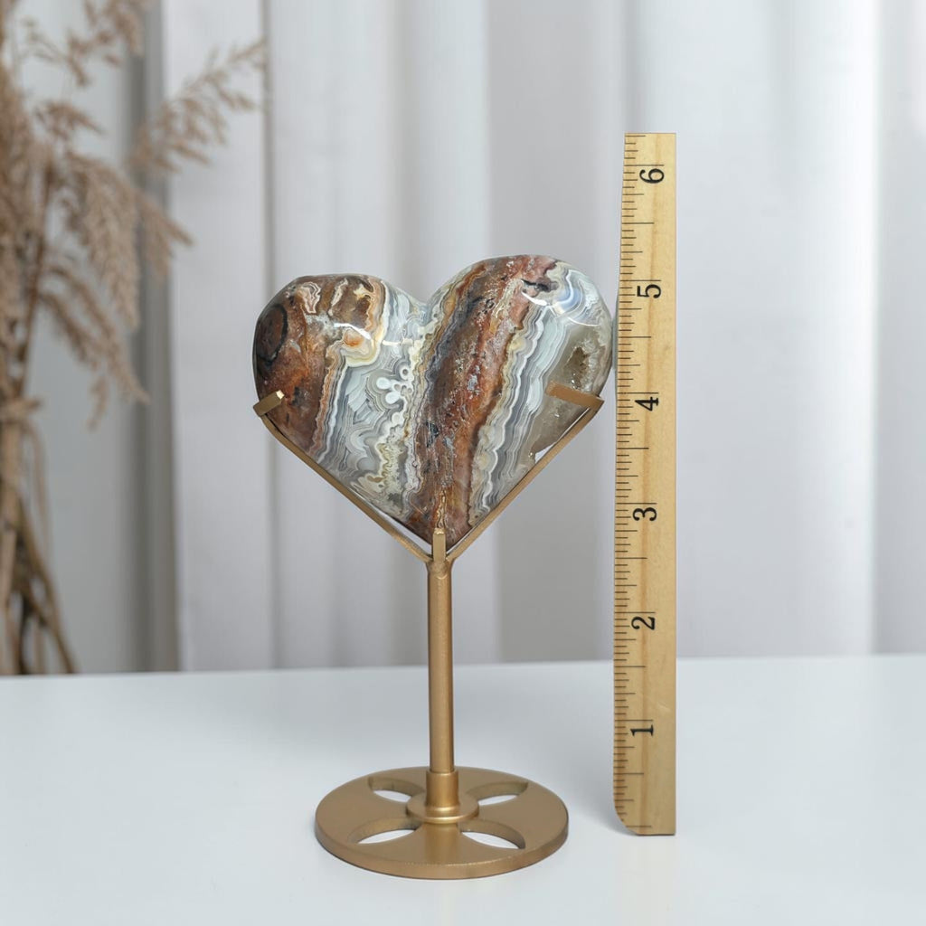Mexican Crazy Lace Agate Heart with Stand