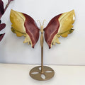 Mookaite Jasper butterfly sculpture on gold tone metal stand