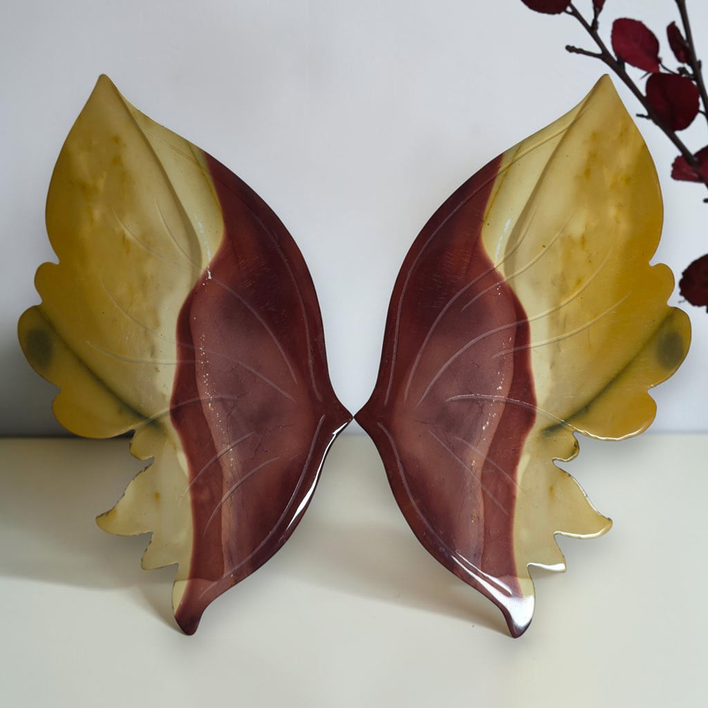 Detail of carved Mookaite Jasper butterfly wings