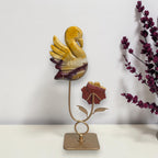 Back view of Mookaite Jasper swan and rose on metal stand
