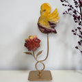Mookaite Jasper swan and rose carving on included gold tone display stand