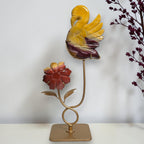 Mookaite Jasper swan and rose carving on included gold tone display stand