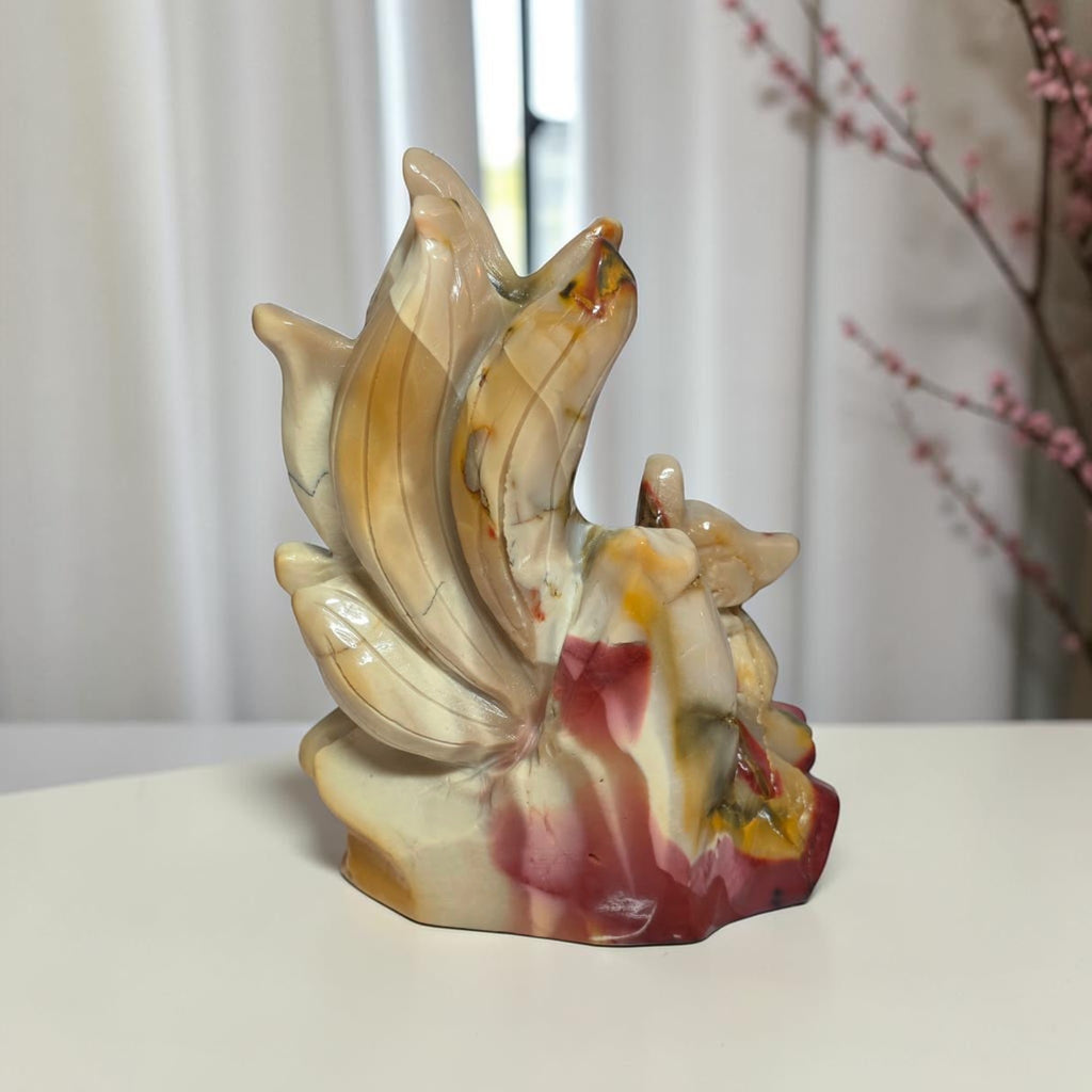 Mookaite nine tails fox carving back view