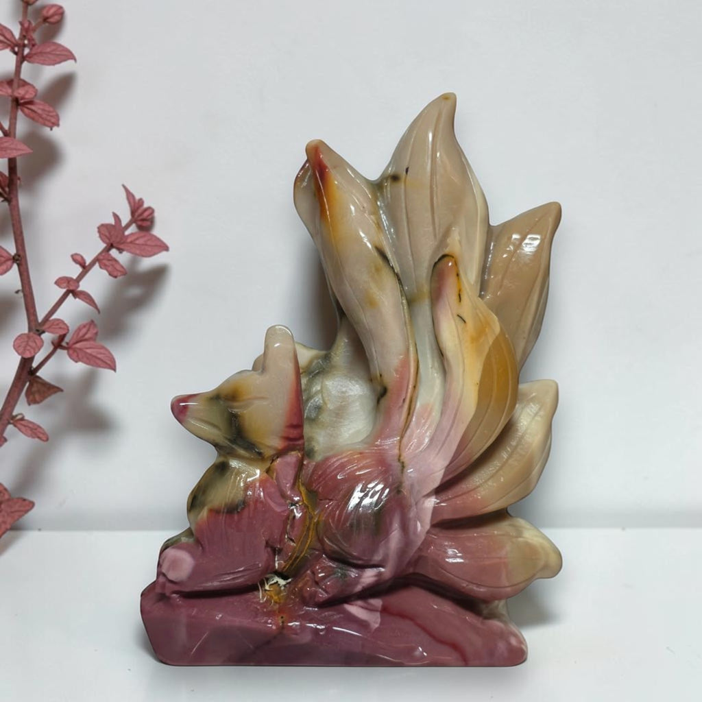 Mookaite nine tails fox carving display