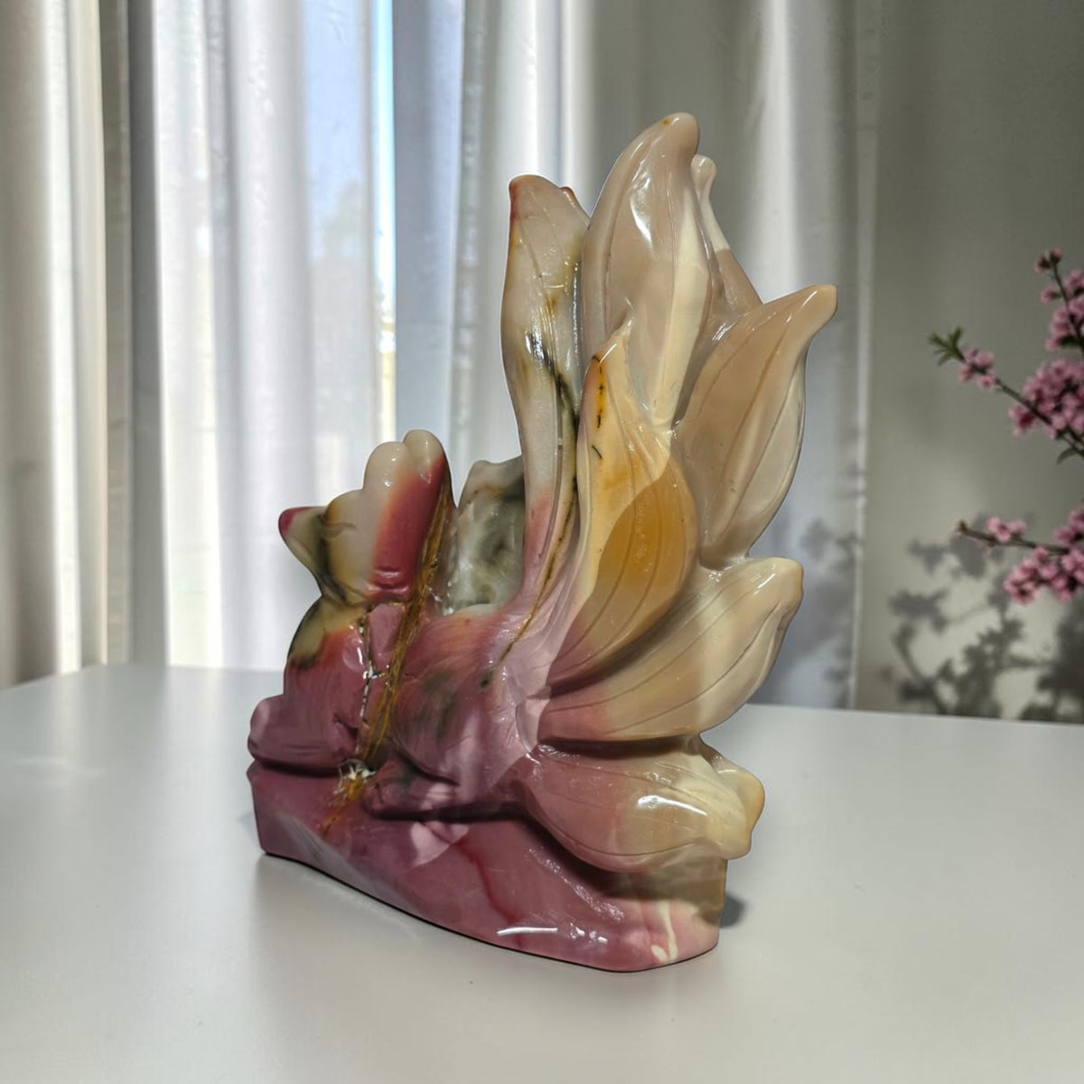 Mookaite nine tails fox carving opposite side