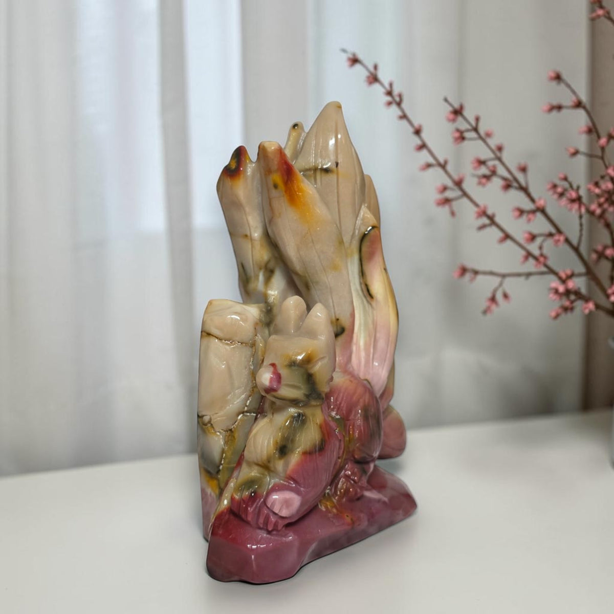 Mookaite nine tails fox carving side view