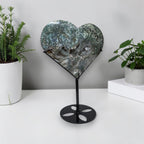 Moss agate heart statement decor piece on stand