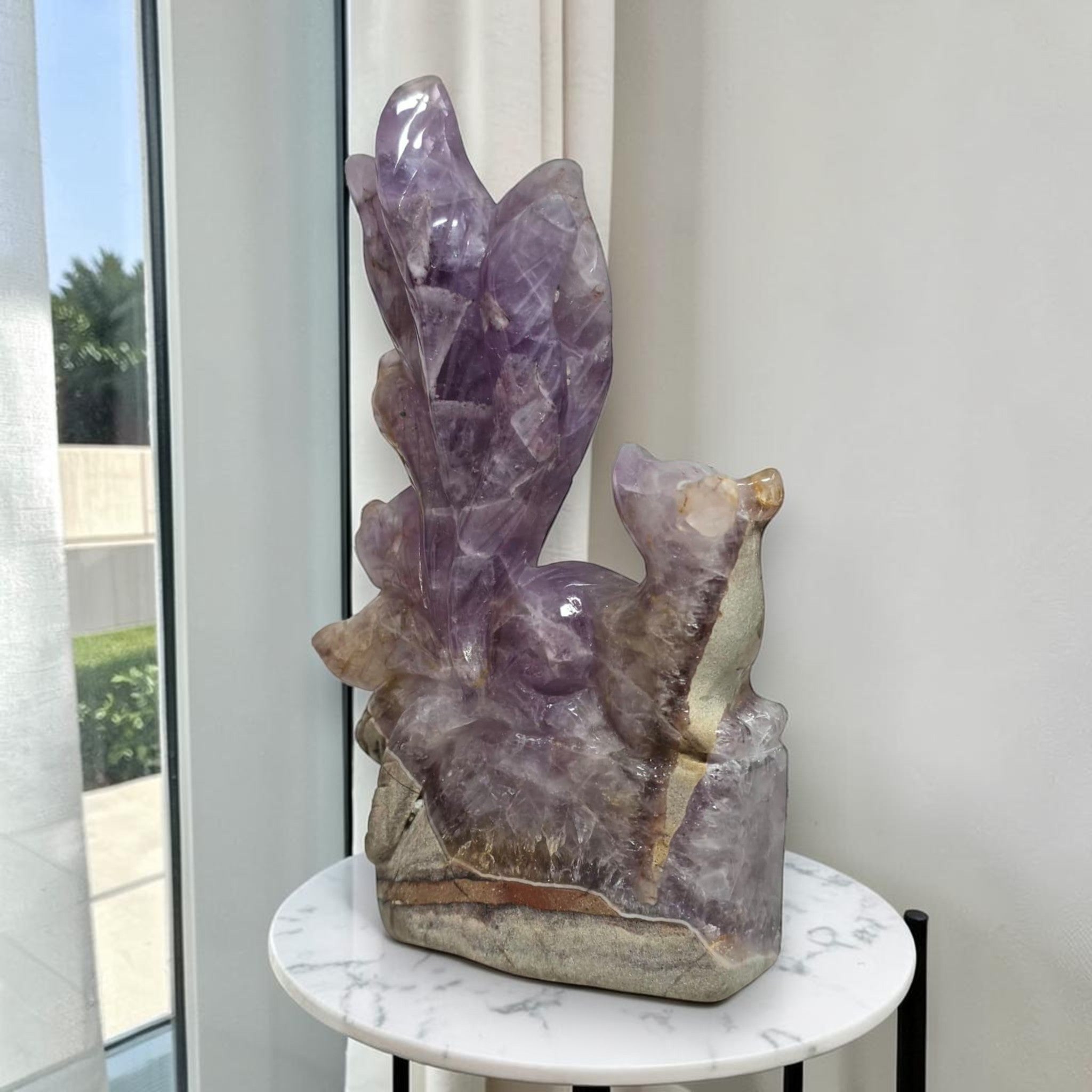 Amethyst Nine Tails Fox Kitsune carving angle view