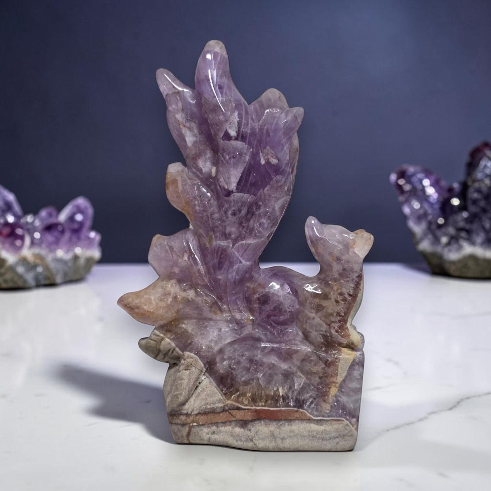 Amethyst Nine Tails Fox Kitsune carving back view