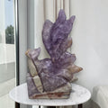 Amethyst Nine Tails Fox Kitsune carving front view showing natural crystal points