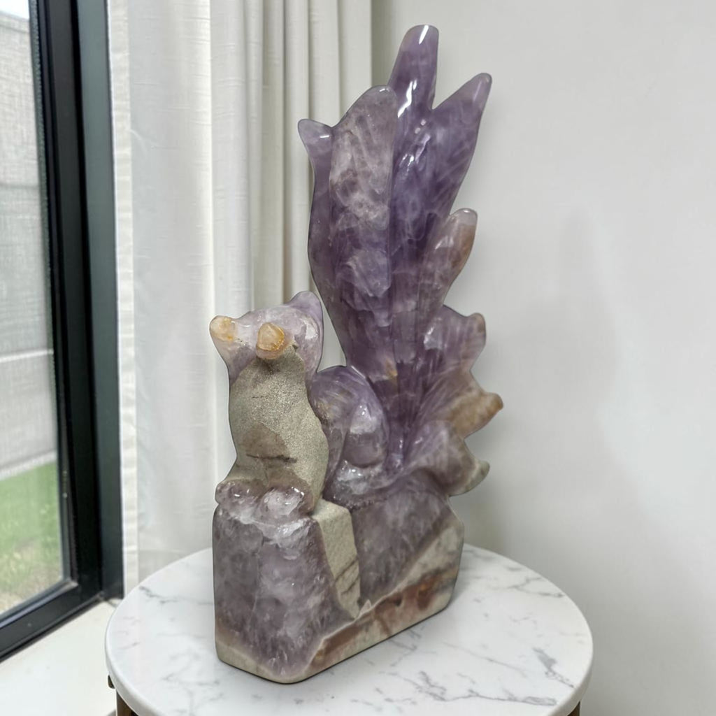 Amethyst Nine Tails Fox Kitsune carving side view