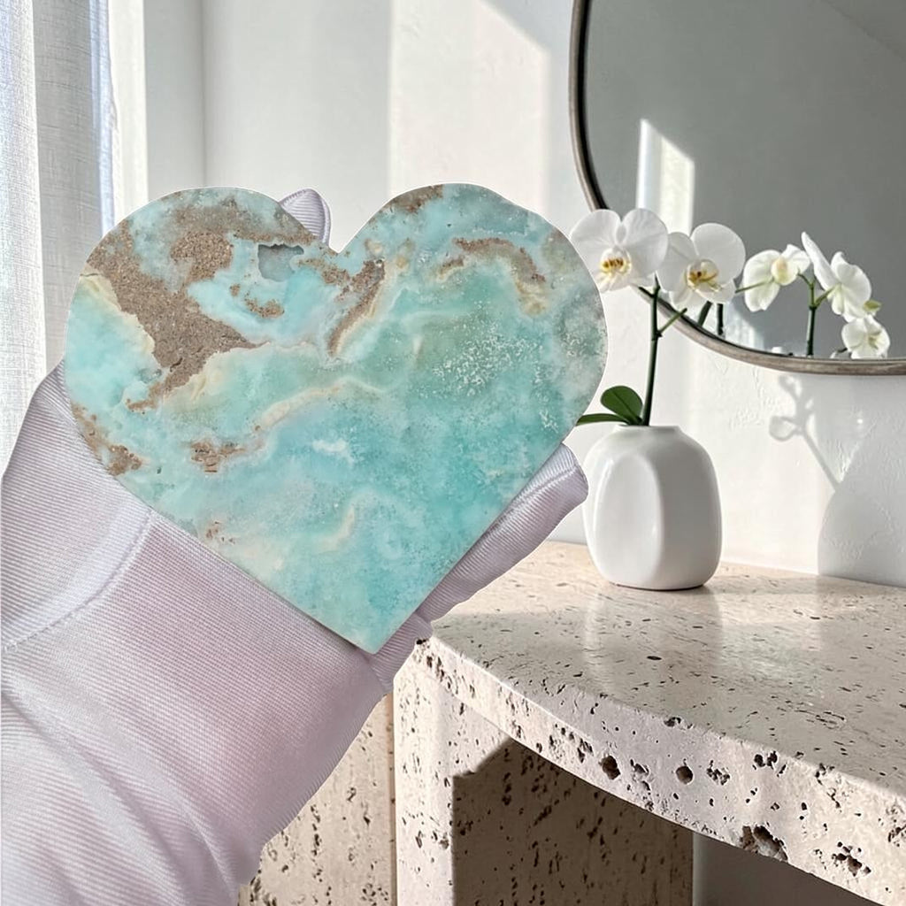Natural aqua hemimorphite heart back view