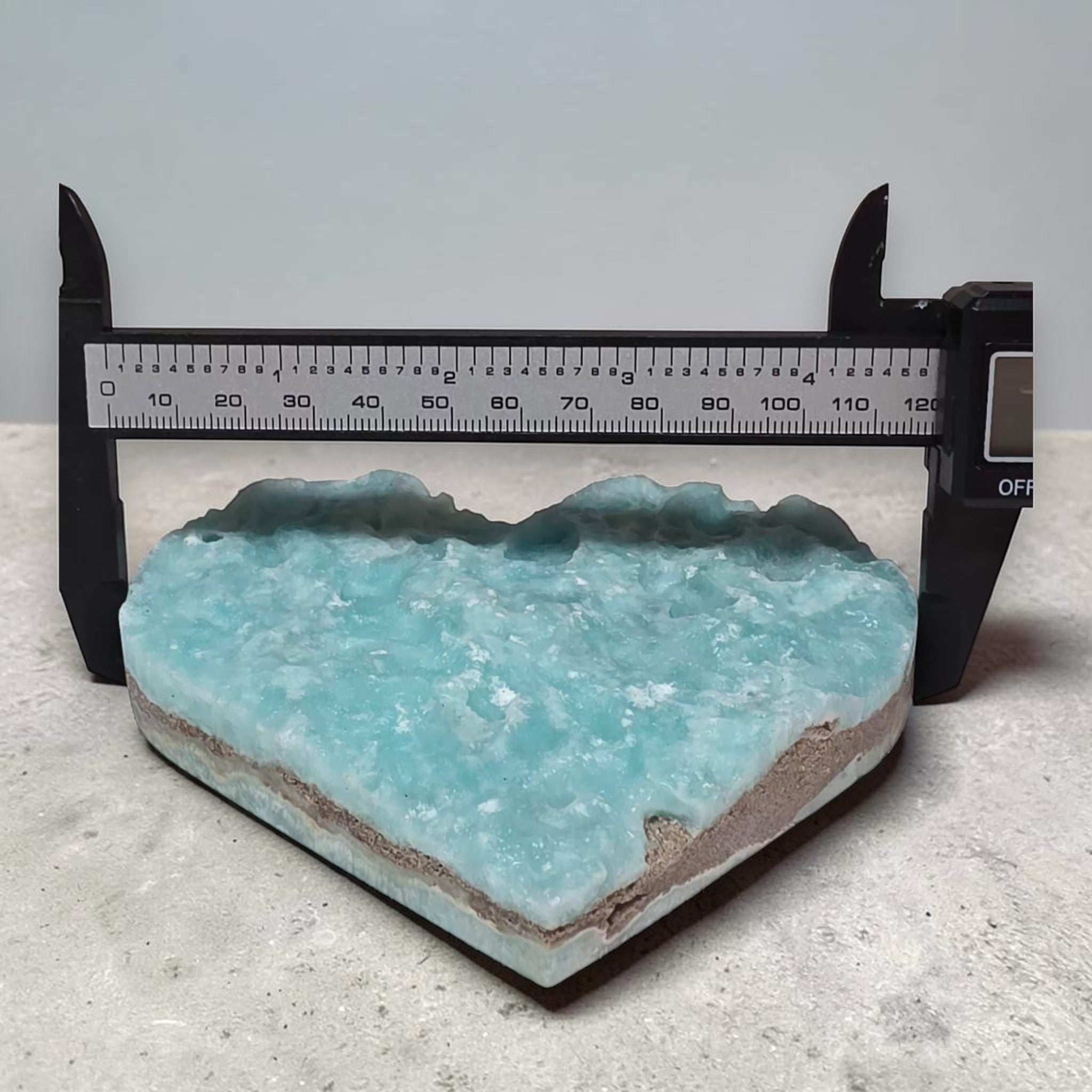 Natural aqua hemimorphite heart size measurement 4.6 inches