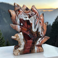 Banded Agate Nine Tails Fox Kitsune carving front view