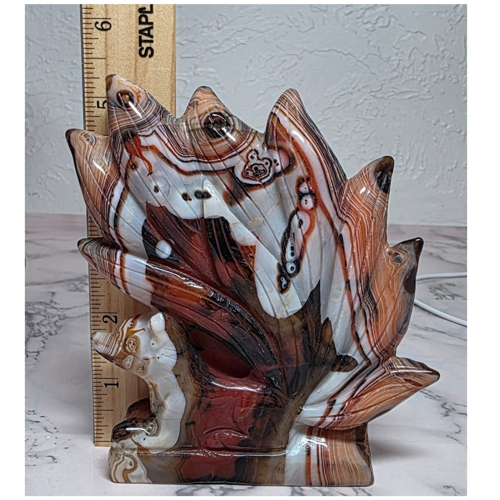 Banded Agate Nine Tails Fox size reference with ruler - approx 5 inches tall