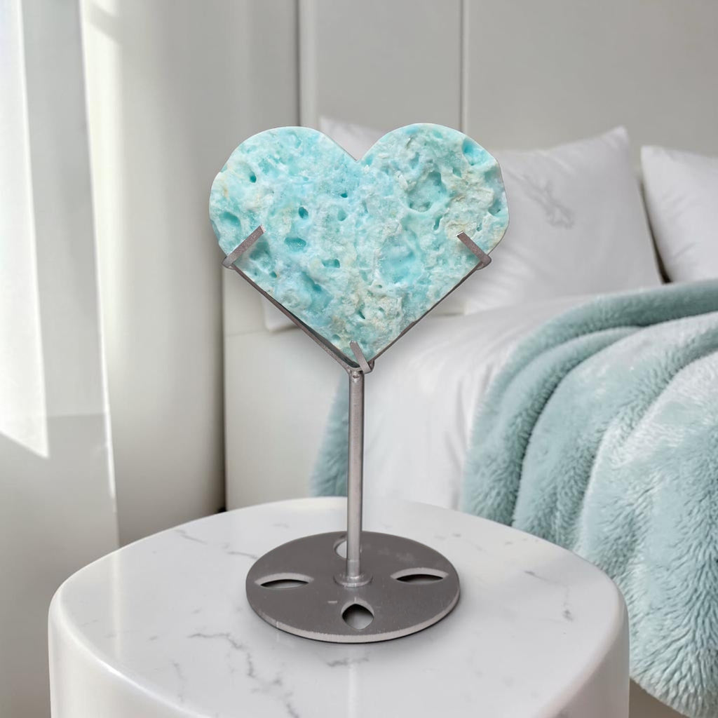 Natural Aqua Hemimorphite Heart bedroom decor display