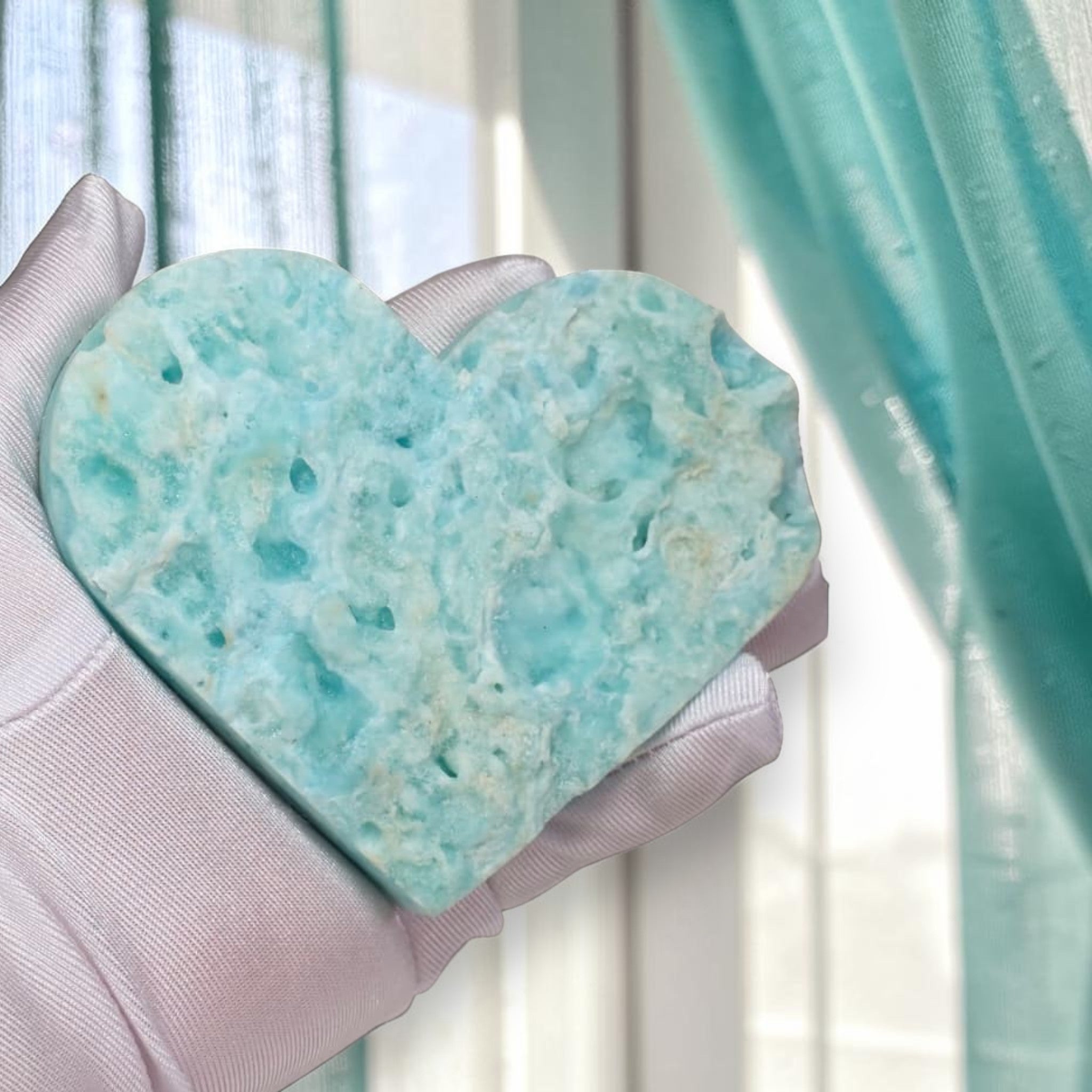 Natural Aqua Hemimorphite Heart size in hand