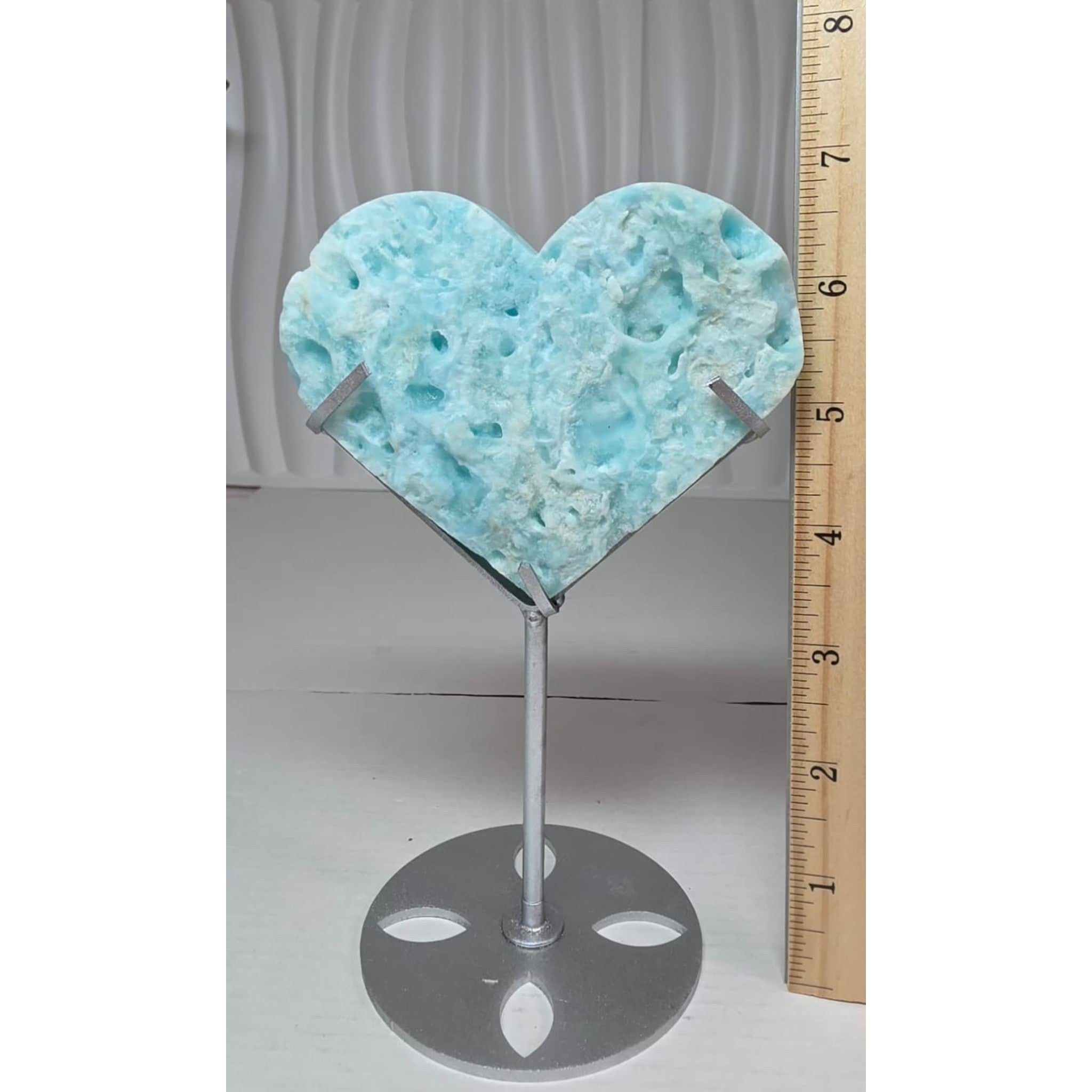 Natural Aqua Hemimorphite Heart size ruler 4 inches