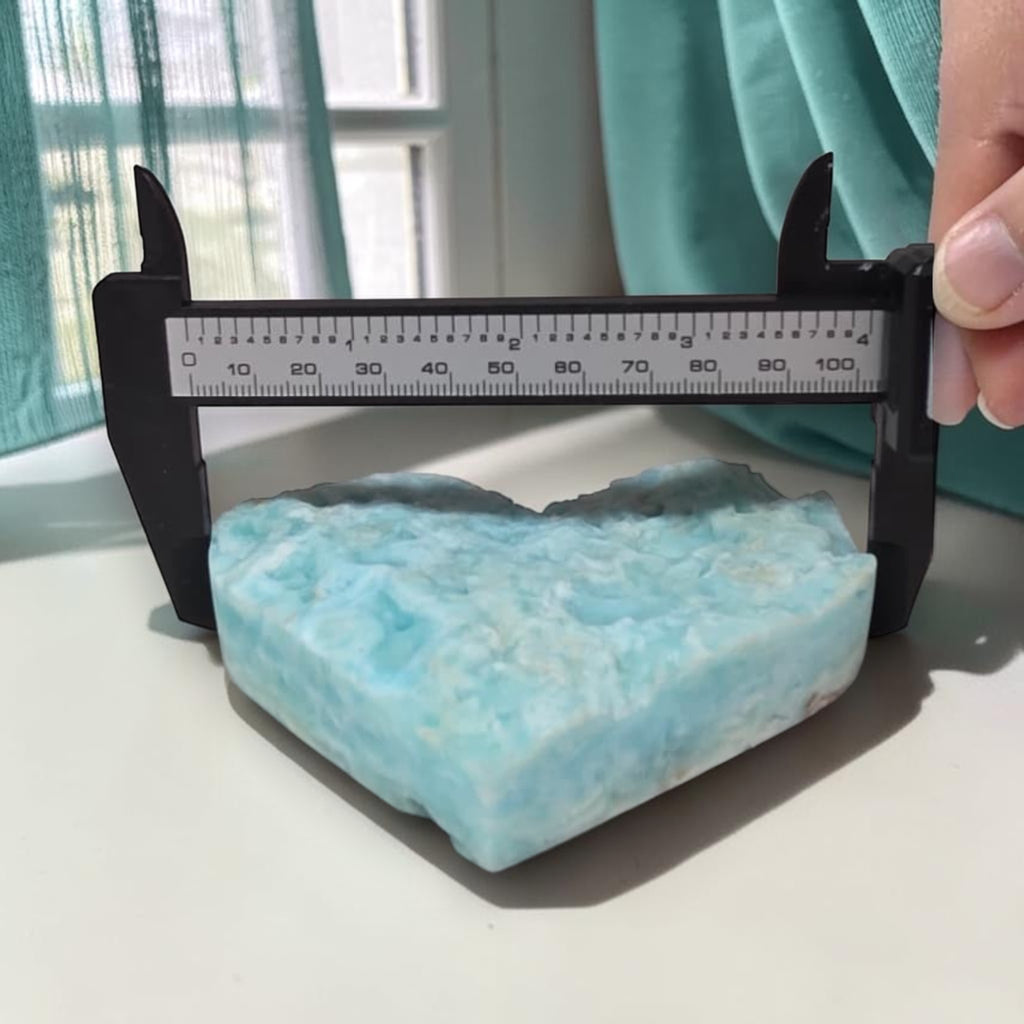 Natural Aqua Hemimorphite Heart thickness caliper measurement