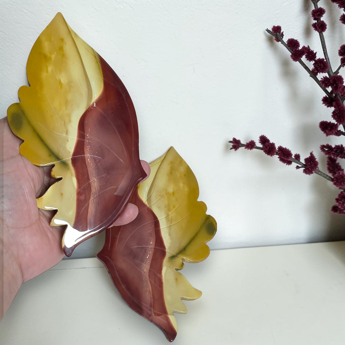 Close view of Mookaite Jasper butterfly stone colors