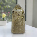 Natural smoky quartz tower crystal point front view