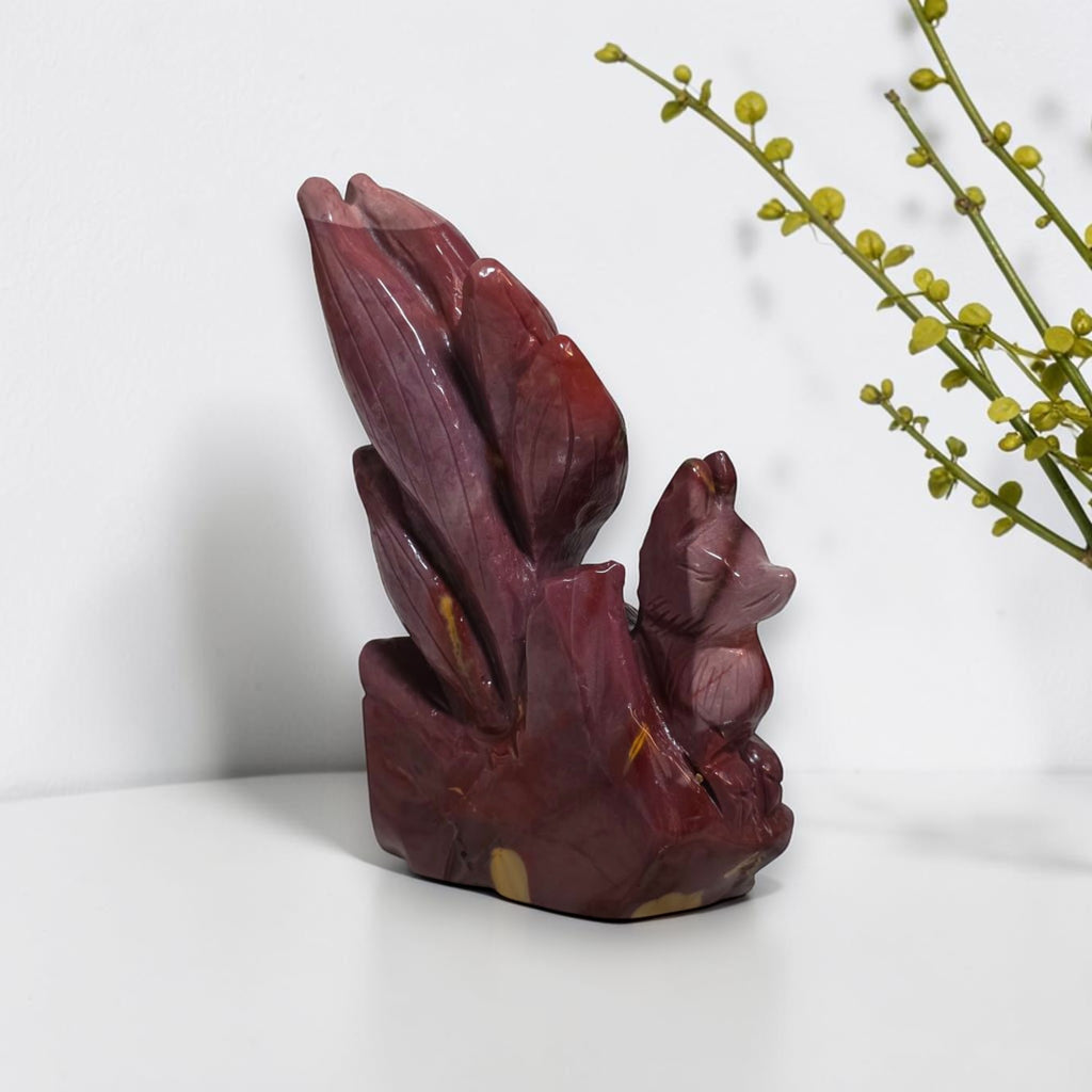 Burgundy mookaite fox carving back view