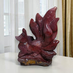 Burgundy mookaite nine tails fox carving front display
