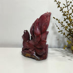 Burgundy mookaite fox carving side angle