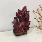 Burgundy mookaite fox carving three quarter view