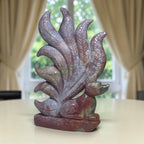 Ocean jasper nine-tail fox crystal carving with detailed leaf-like tails and base