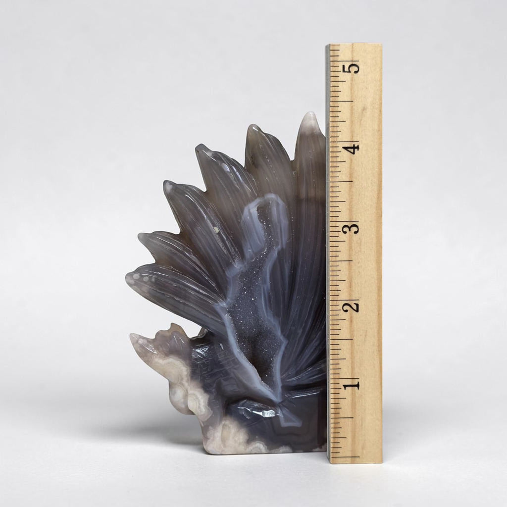 Flower Agate Nine Tails Fox size reference - height 4.5 inches