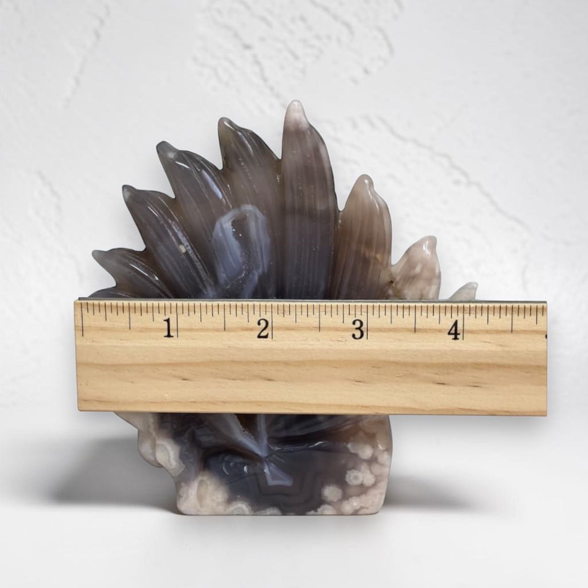 Flower Agate Nine Tails Fox size reference - width 4 inches