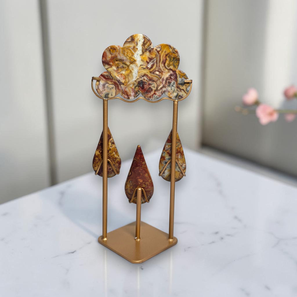 Ocean Jasper Rain Cloud Crystal Sculpture on Gold Stand – One of a Kind