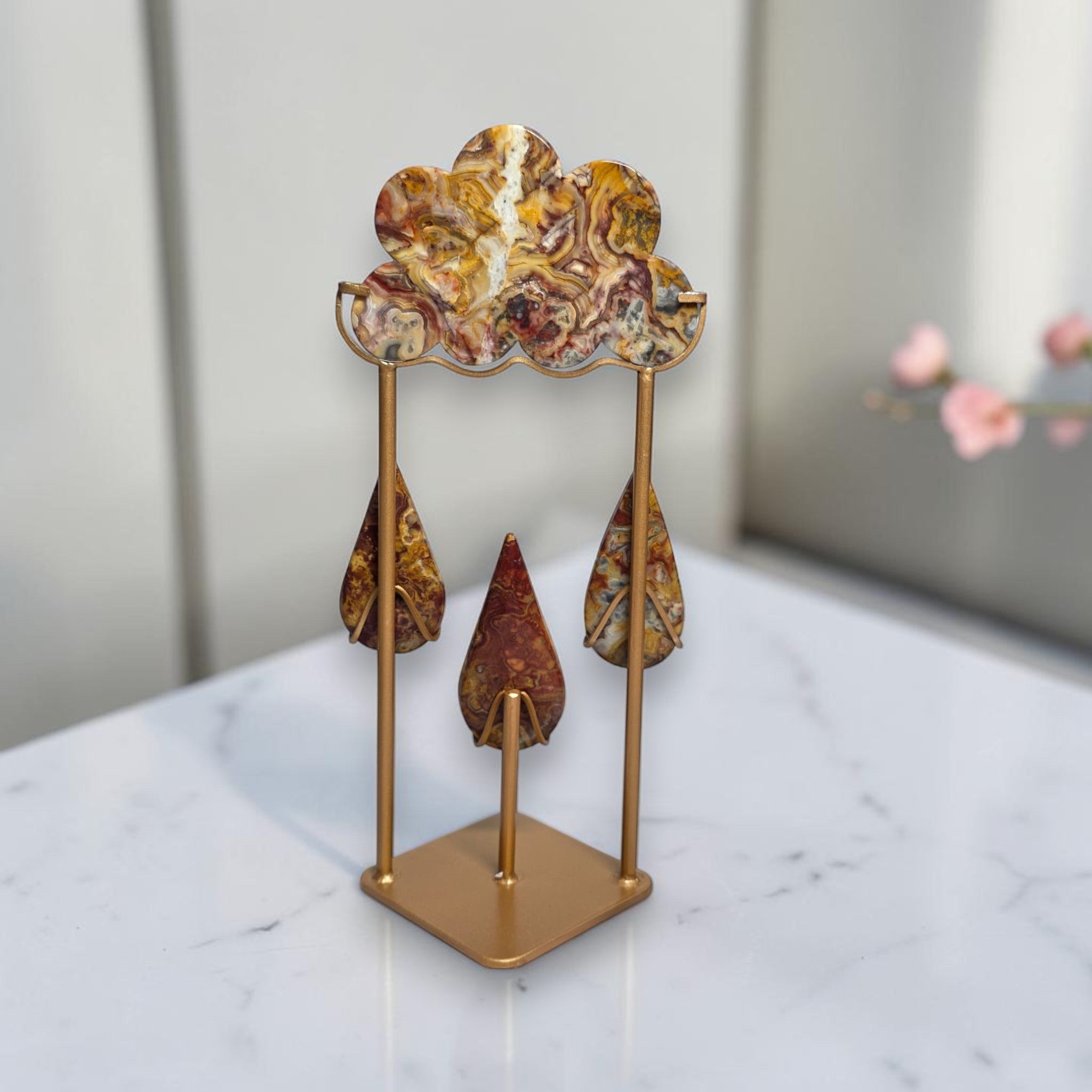 Ocean Jasper Rain Cloud Crystal Sculpture on Gold Stand – One of a Kind